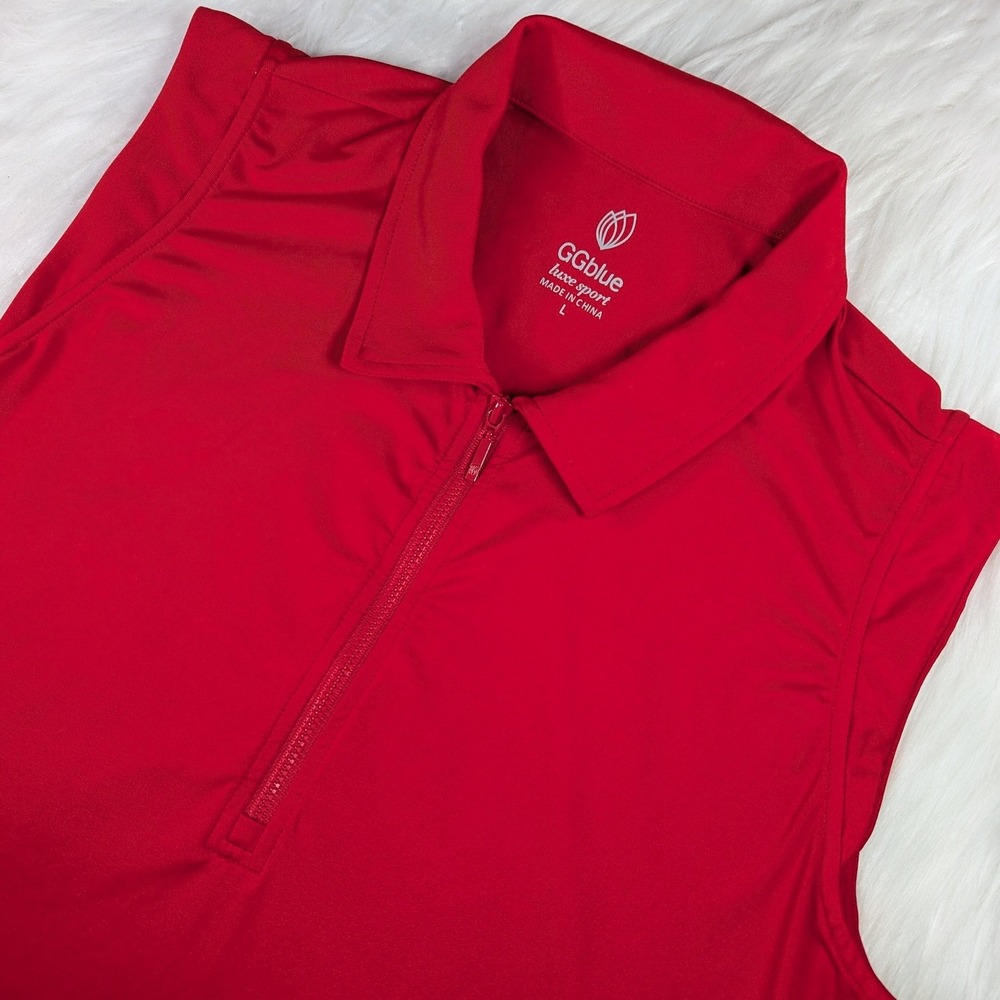 GGblue Luxe Sport Polo Women Large Red Sleeveless Quarter Zip Athletic Top